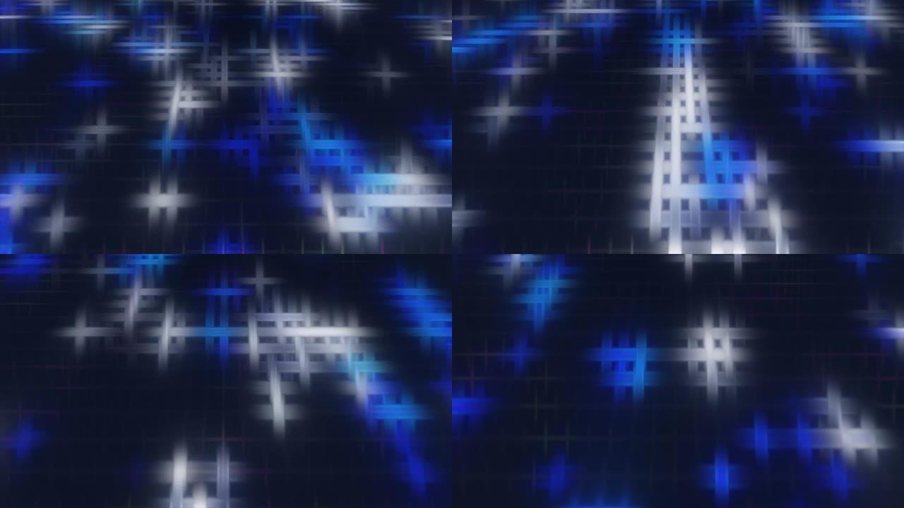 4k抽象彩色交织充满活力的背景。蓝色和白色电网块。多色分子几何明亮的灯光。数据互联网科技股票视频