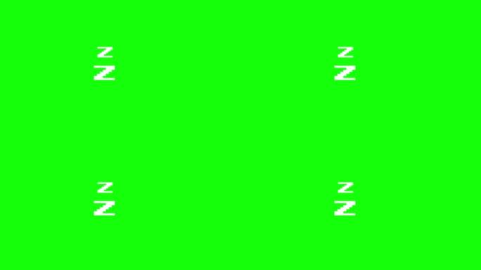 zz睡眠图标运动的运动图形动画。白色标志睡在绿色chromakey背景上。