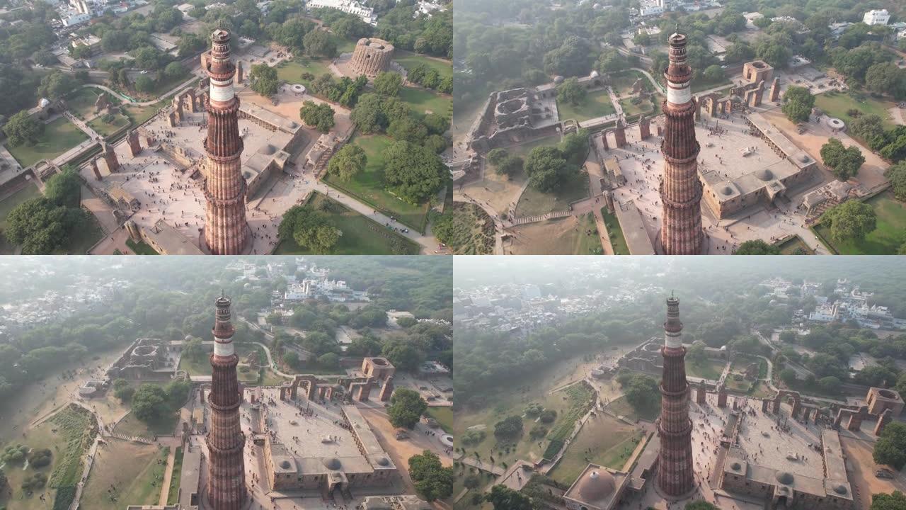 无人机拍摄的印度首都新德里的联合国教科文组织世界遗产库特米纳尔的照片。
