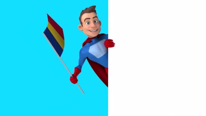 有趣的3D卡通超级英雄与旗帜从罗马尼亚，阿尔法频道包括