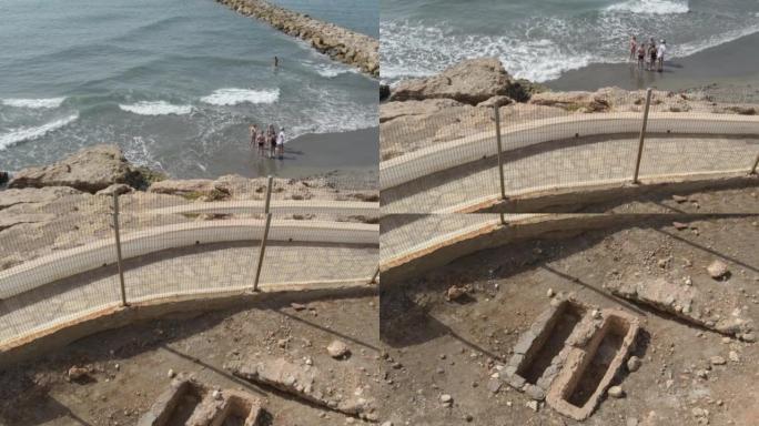 西班牙Torrox海滩的古罗马坟墓。倾斜