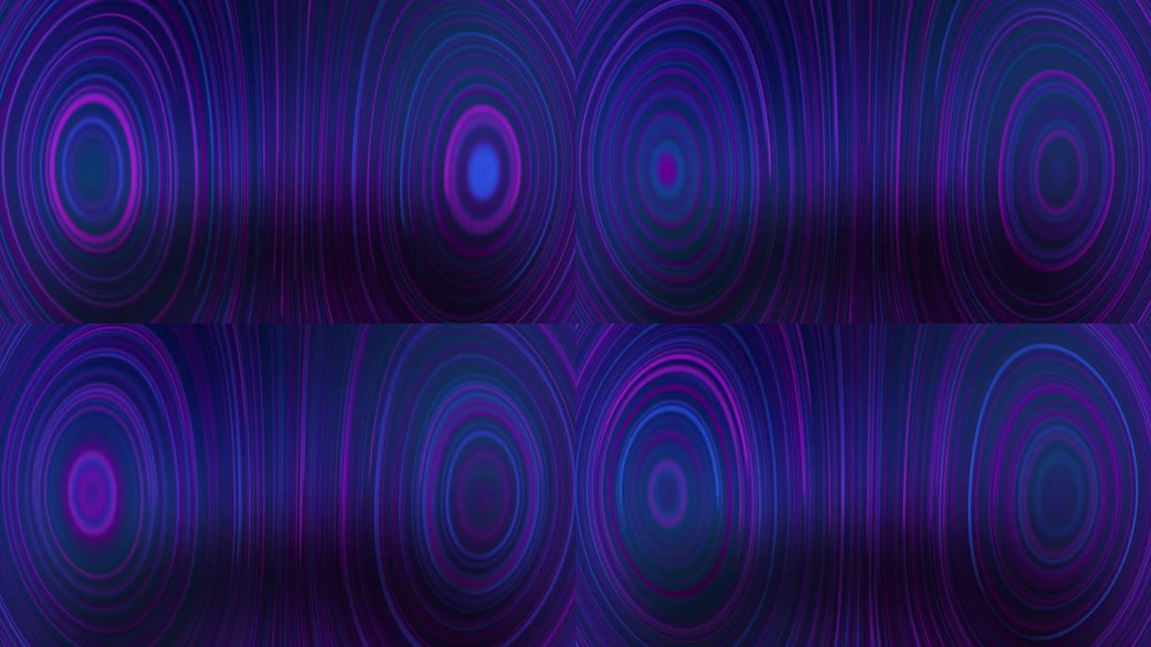 Vaporwave多色明亮的旋转圆圈装饰库存视频的抽象背景。旋转背景为蓝色紫色粉色线条条纹。