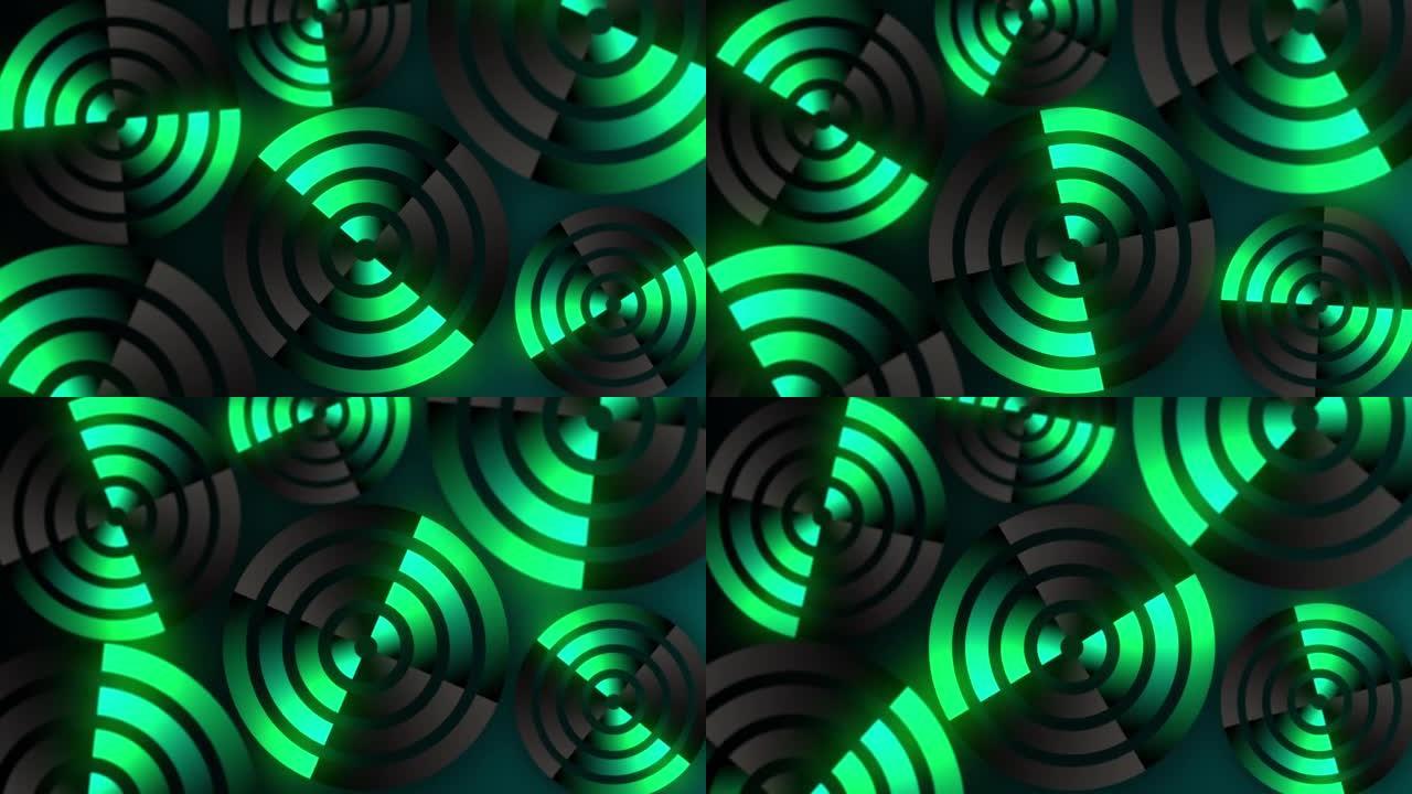 4k发光绿松石霓虹灯旋转圈运动图形背景