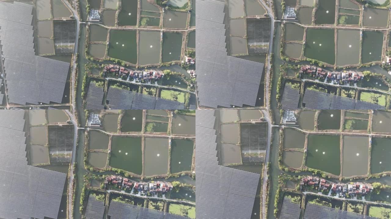 鱼场太阳能电站的实时/无人机透视图