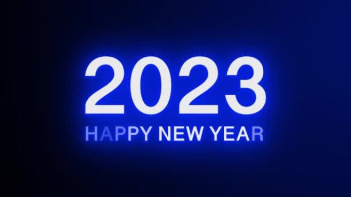 4k新年快乐2023蓝色逼真霓虹灯