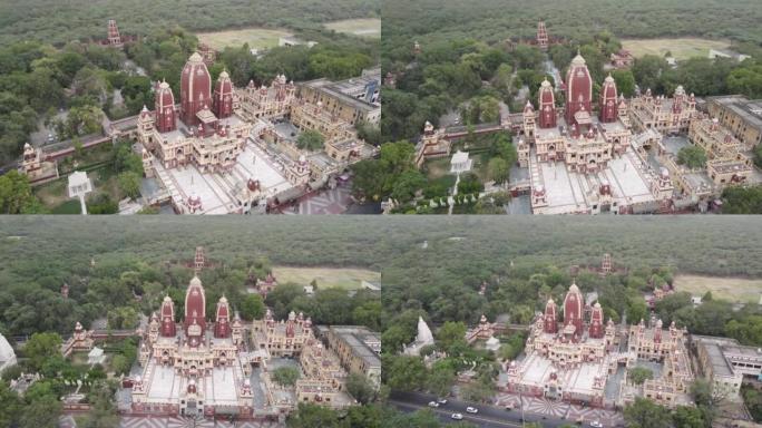 印度新德里首都比拉神庙的4k空中无人机拍摄