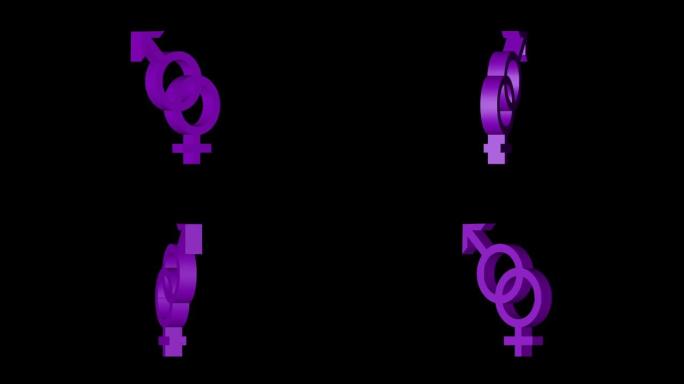 黑色背景上孤立的紫色男性和女性标志