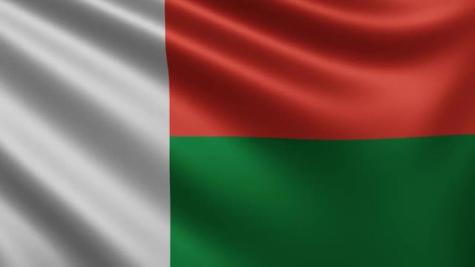 马达加斯加国旗在风中飘扬特写，3d马达加斯加国旗视频，4k分辨率