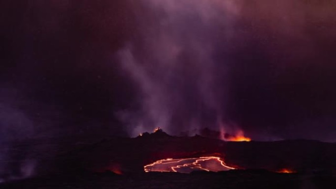 时间流逝-夏威夷火山国家公园火山口的熔岩蒸汽