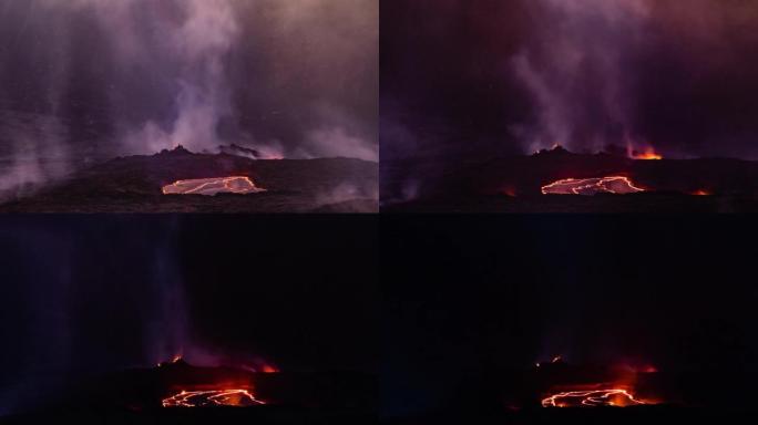 时间流逝-夏威夷火山国家公园火山口的熔岩蒸汽