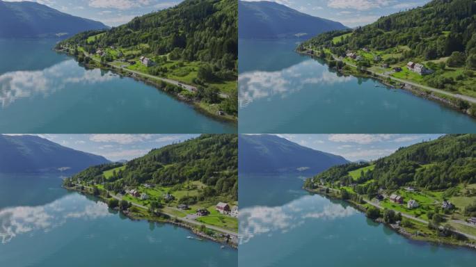 挪威绿松石湖的鸟瞰图