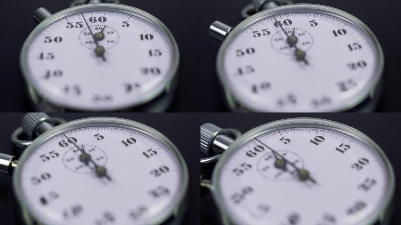 经典模拟秒表的微距拍摄