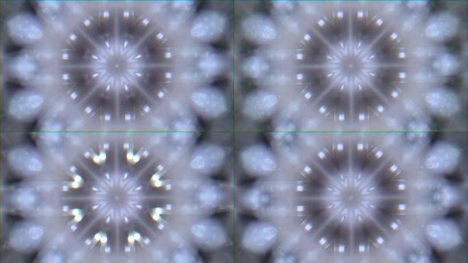 万花筒曼陀罗迷幻虹彩效果镜头。光学畸变晶体棱镜效应。