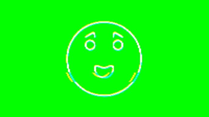 绿色背景上有毛刺效果的快乐表情。表情符号运动图形。