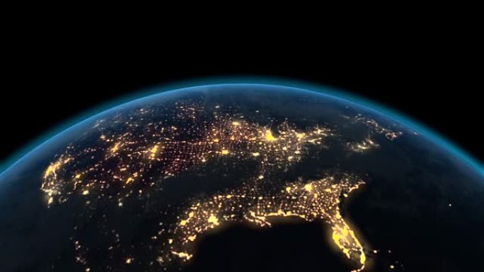 地球地球Ariel晚上拍摄欧洲，地球从太空飞越欧洲，在黑色背景上孤立