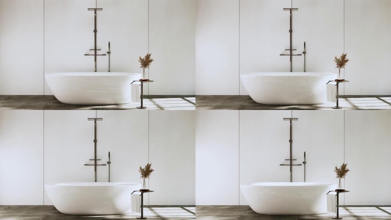卫生间现代日本wabi sabi风格。3D插图渲染