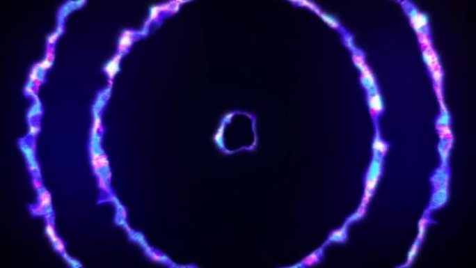 抽象背景循环循环飞行的能量等离子体紫色蓝色环的隧道，具有发光效果闪亮的节日明亮美丽的未来高科技，屏幕