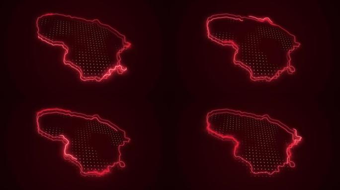 3D霓虹红立陶宛地图边框轮廓循环背景