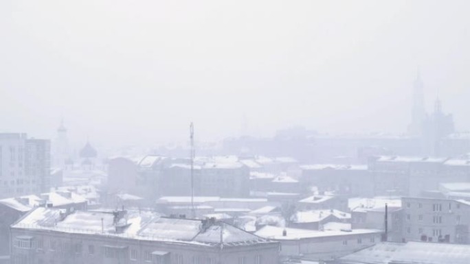 冬季天气城市暴风雪城市景观模糊