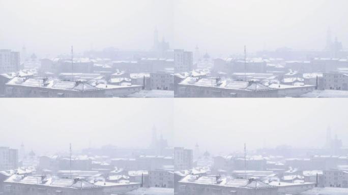 冬季天气城市暴风雪城市景观模糊