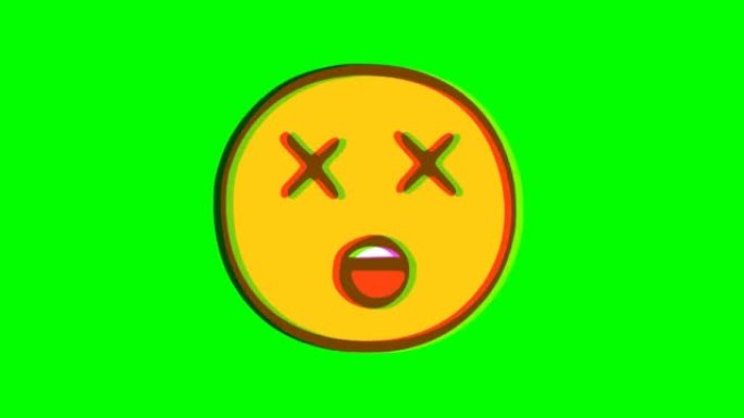 杀死绿色背景上的面部表情故障效果。有趣的角色。表情符号运动图形。