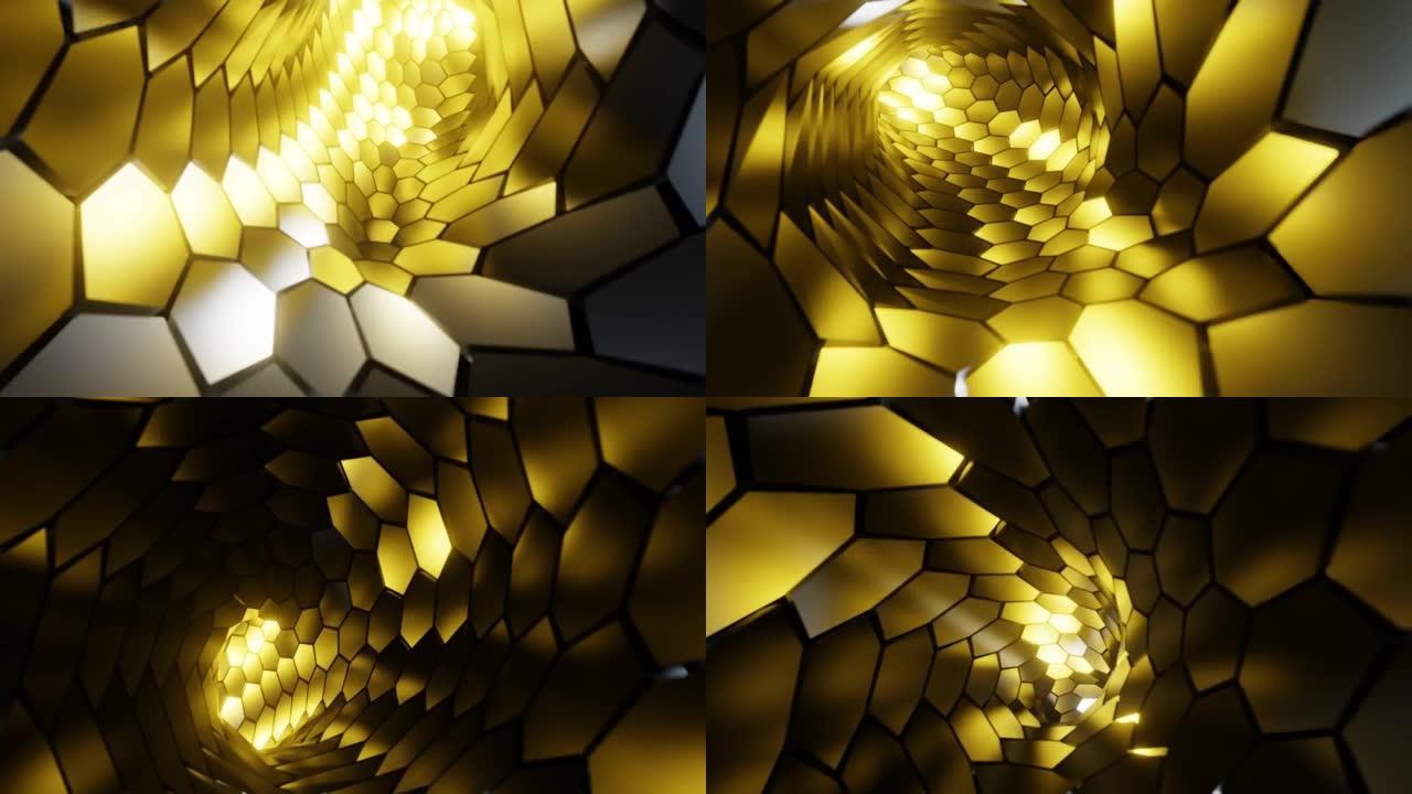 抽象六边形隧道三维动画可循环背景
