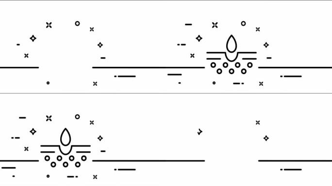 皮肤水合作用。水滴，保湿，防水，皮肤科，祛痘，皮脂，黑头，治愈。美容的概念。单线画动画。运动设计。动