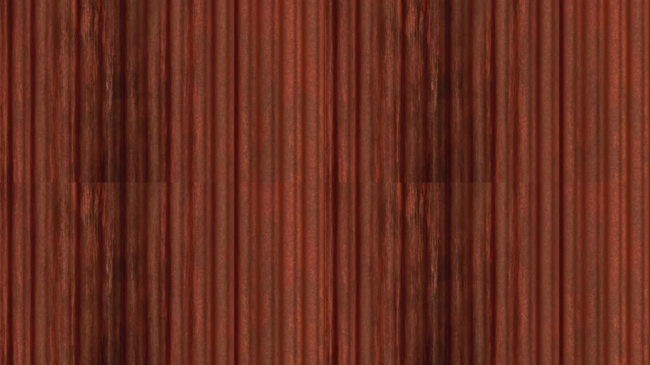 红色乡村罗纹金属表面环。波浪形铁壁图案。凹槽金属围栏背景。波纹金属纹理。压接栅栏背景。