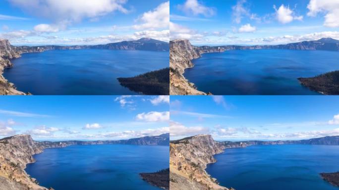 俄勒冈州火山口湖上方移动的云层的时间流逝
