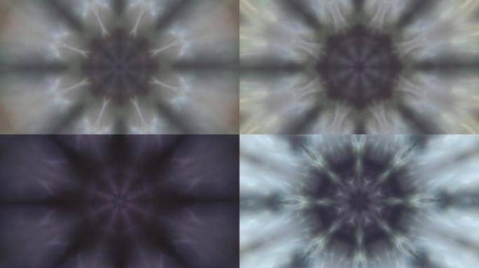 万花筒曼陀罗迷幻虹彩效果镜头。光学畸变晶体棱镜效应。