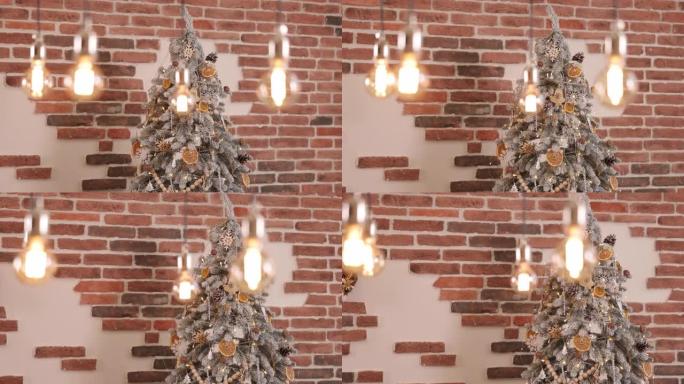 砖墙，神奇发光树，室内圣诞节，