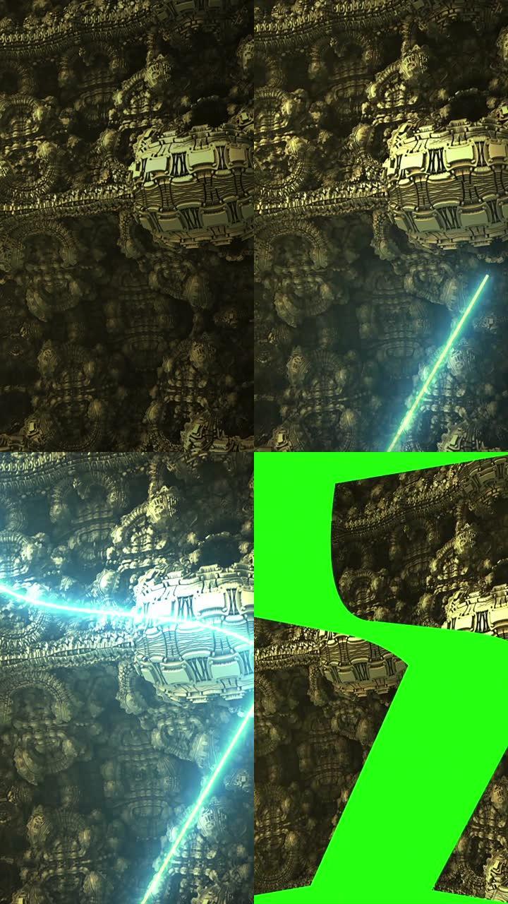 垂直视频-计算机生成的太空门打开绿色屏幕的4k动画