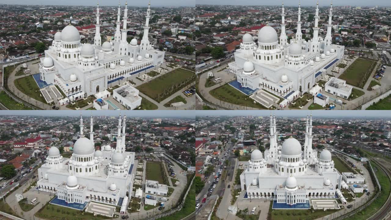 谢赫·扎耶德·纳哈扬清真寺的鸟瞰图。印度尼西亚苏拉卡尔塔市的新地标