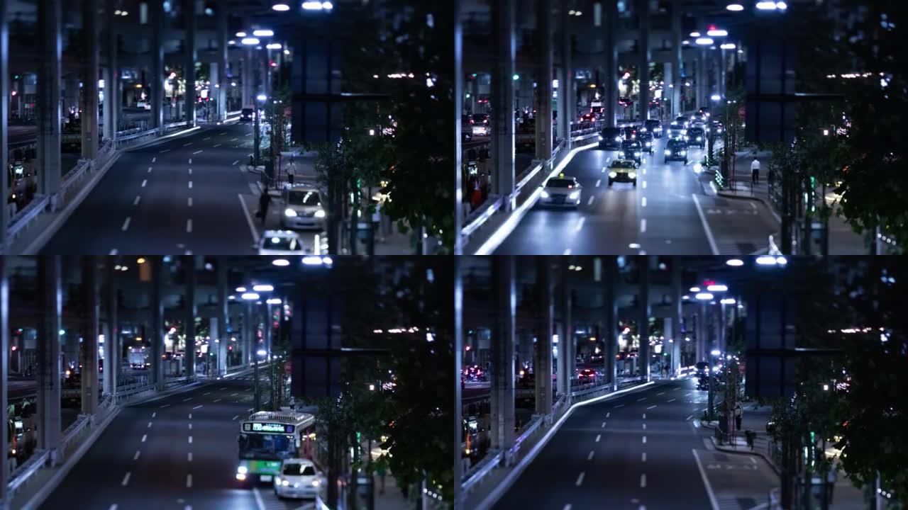 东京城市街道上微型交通拥堵的夜晚时光倒流
