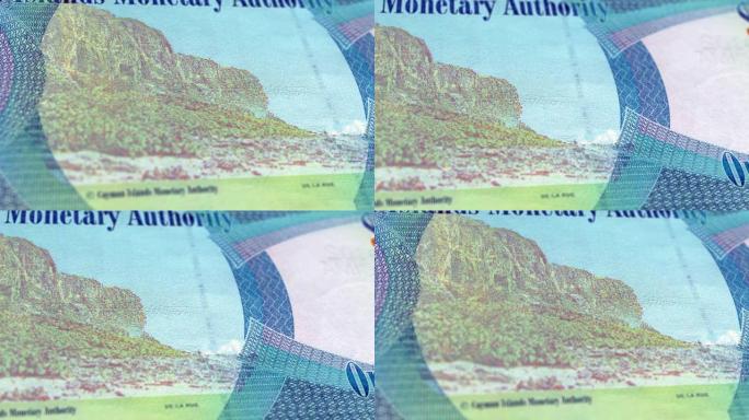 开曼群岛开曼群岛1元纸币，开曼群岛1元纸币，开曼群岛1元纸币，开曼群岛1元纸币的特写和宏观视图，追踪