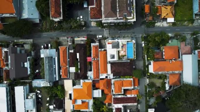 印度尼西亚巴厘岛登巴萨市房屋和绿化的空中俯视图