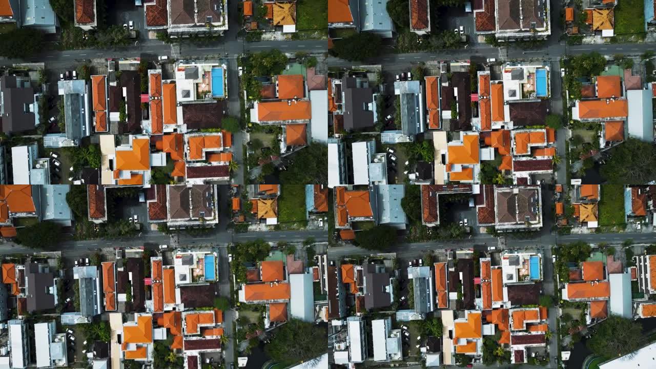 印度尼西亚巴厘岛登巴萨市房屋和绿化的空中俯视图