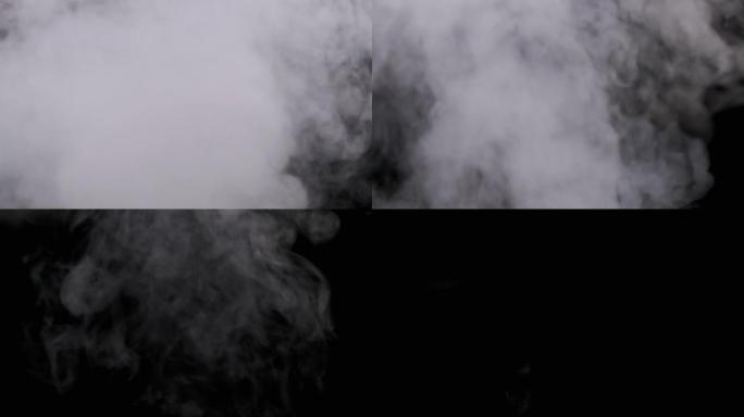 真实的爆炸蒸气或烟云在慢动作的黑色背景上升起