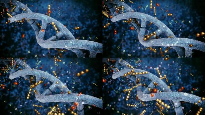 人类DNA。粒子螺旋DNA链生态链