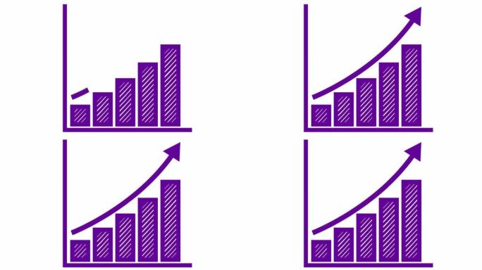 带有趋势线图的动画财务增长图。绿色符号经济增长条形图。循环视频。矢量插图孤立在白色背景上。