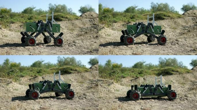 自动驱动机器人的原型，在崎岖的地形上进行测试驾驶
