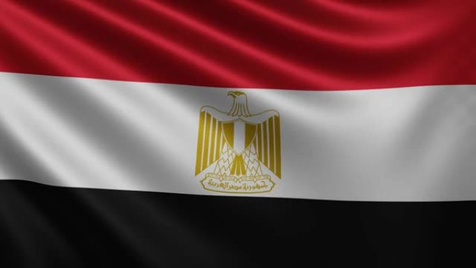 风中的埃及国旗特写，埃及国旗在3d中飘扬，4k分辨率