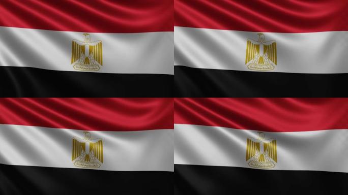 风中的埃及国旗特写，埃及国旗在3d中飘扬，4k分辨率