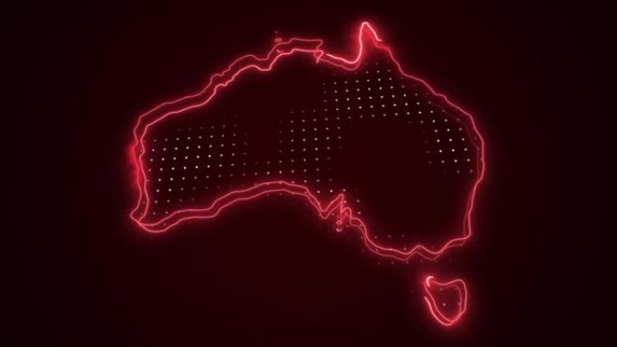 3D移动霓虹红色澳大利亚地图边框轮廓循环背景