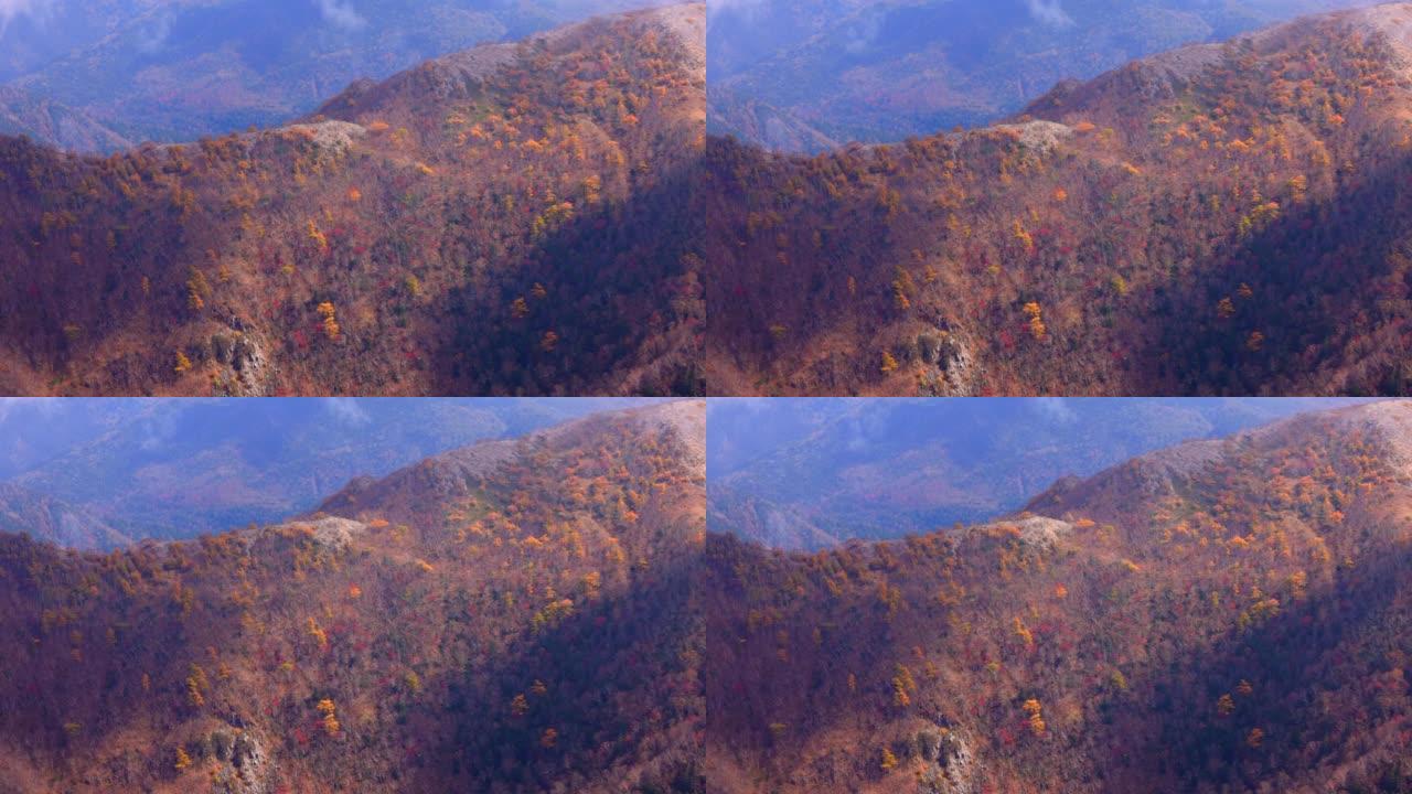 从日光山看到的带秋叶的山景