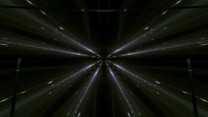 抽象的重复科幻背景的3D动画，在黑暗的星系中带有彩色的光芒