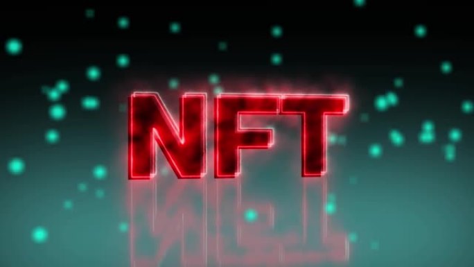 发光的霓虹红色NFT铭文动画。NFT密码标志。NFT元宇宙概念。4K