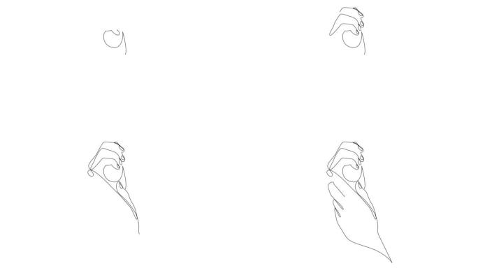 女性双手涂抹奶油的自画动画。连续一张线条图。