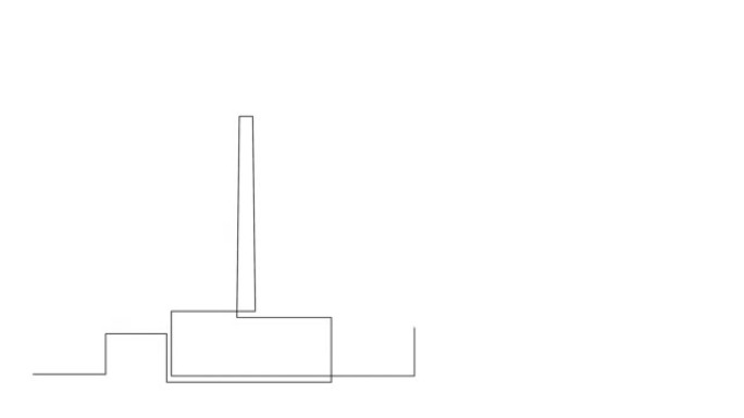 工业厂房自画动画。抽象厂房的连续线条图。