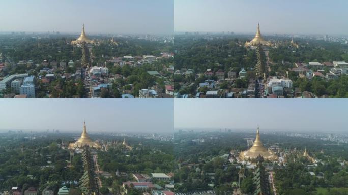 缅甸仰光大金塔鸟瞰图。